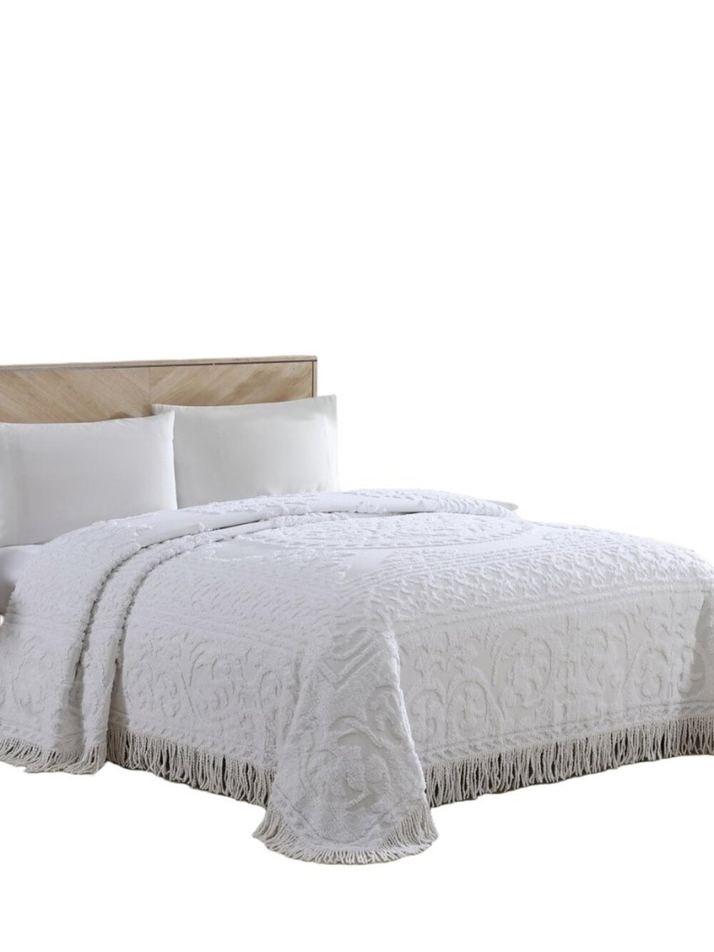 Medallion King Cotton Chenille Bedspread, White
